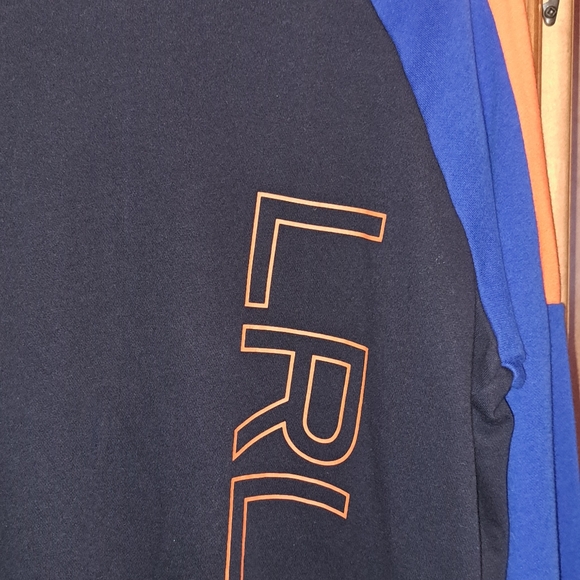 Ladies Ralph Lauren Color Block Navy Orange Logo Cropped Sweatshirt Med - Picture 4 of 10